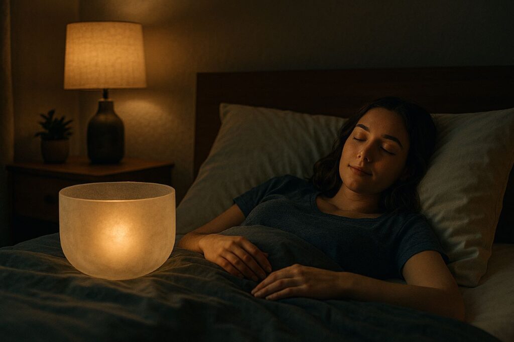 深呼吸とクリスタルボウルの音の力で、自然な眠りを手に入れよう。