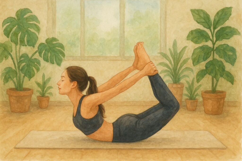 ダヌラ・アーサナ(弓のポーズ)はミトコンドリア活性化にオススメなヨガのポーズ。