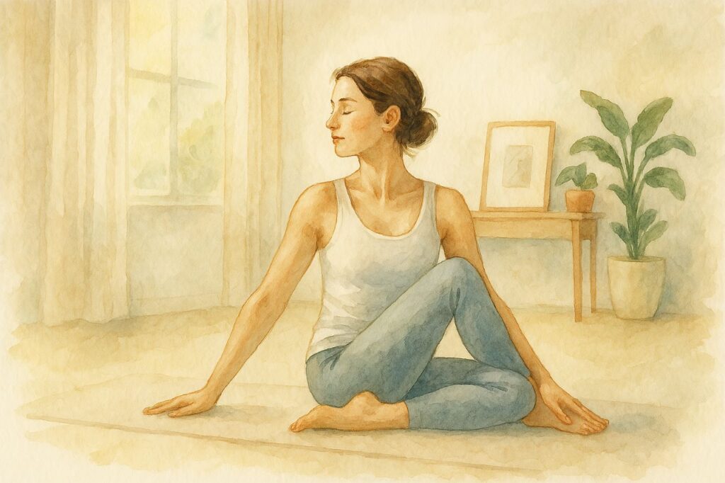 ヨガのアルダ・マッツェーンドラ・アーサナはミトコンドリアを活性化するためにオススメ。