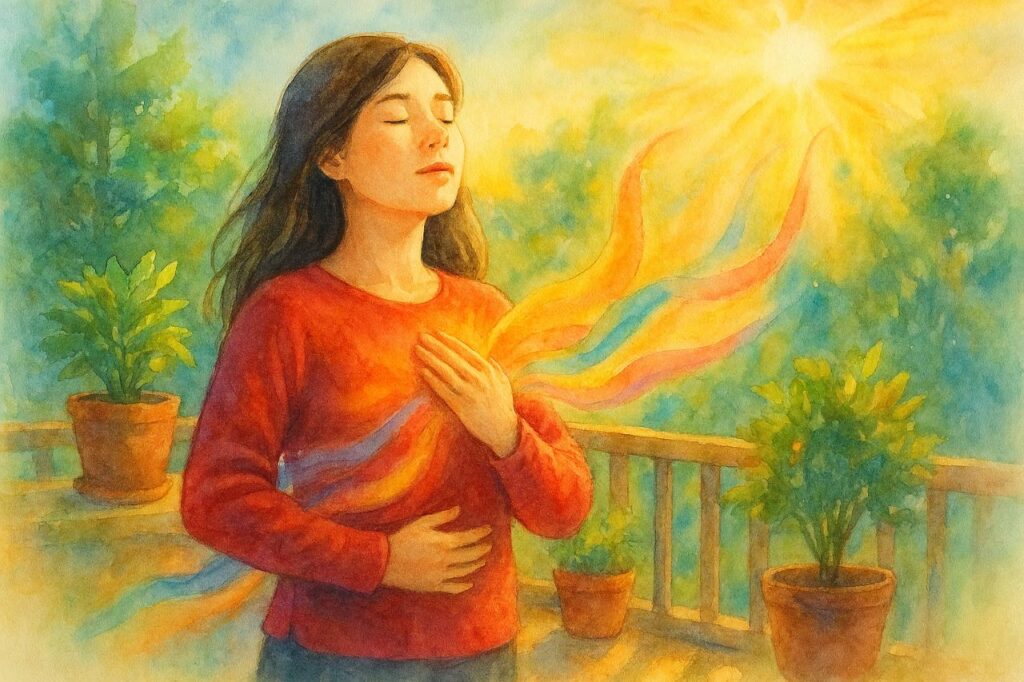 ベランダや庭で朝日を浴びながら深呼吸でセロトニン分泌とミトコンドリア活性化